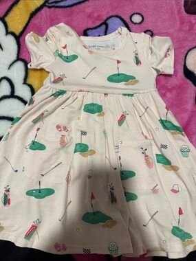Angel Dear Pink Golf Course Print Casual Girls Dress